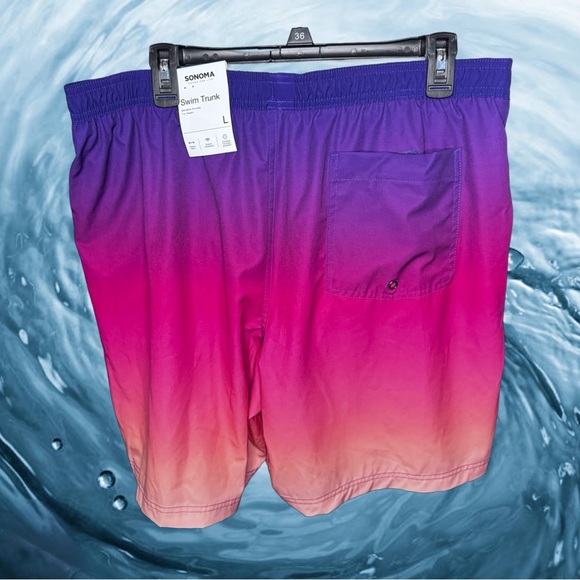 NWT SONOMA Men’s  Swim Trunk Gradient Purple and Pink Men's Swim Shorts - Picture 2 of 3